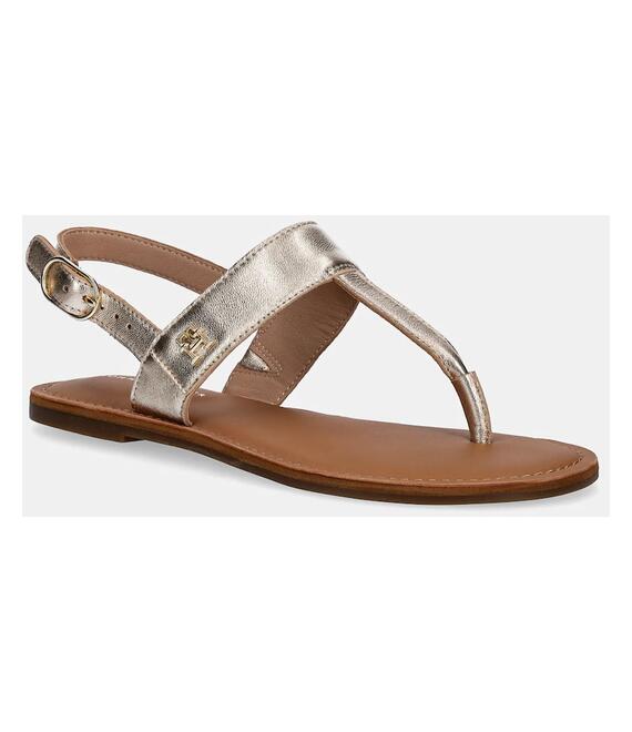 Δερμάτινα σανδάλια Tommy Hilfiger METALLIC LEATHER THONG SANDAL χρώμα: χρυσαφί, FW0FW08798