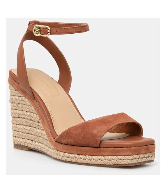 Δερμάτινα σανδάλια Tommy Hilfiger LEATHER & SUEDE HIGH WEDGE ESPAD χρώμα: καφέ, FW0FW08803