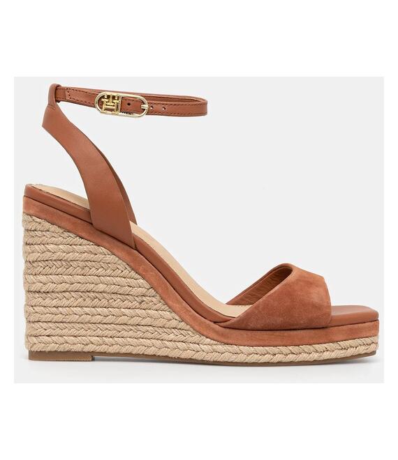 Δερμάτινα σανδάλια Tommy Hilfiger LEATHER & SUEDE HIGH WEDGE ESPAD χρώμα: καφέ, FW0FW08803