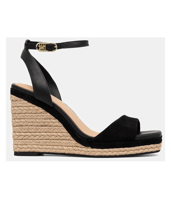 Δερμάτινα σανδάλια Tommy Hilfiger LEATHER & SUEDE HIGH WEDGE ESPAD χρώμα: μαύρο, FW0FW08803