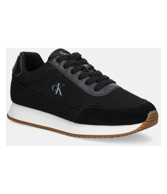 Αθλητικά Calvin Klein Jeans RETRO RUNNER LOW LACEUP CANVAS χρώμα: μαύρο, YW0YW01888