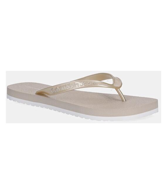 Σαγιονάρες Calvin Klein Jeans THONG+ TPU METALLIC χρώμα: μπεζ, YW0YW01720