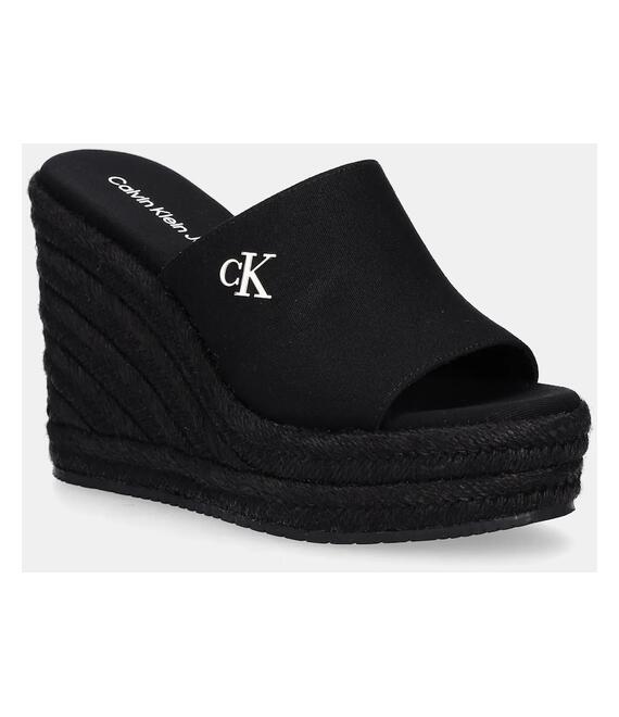 Παντόφλες Calvin Klein Jeans WEDGE ROPE SLIDE MG χρώμα: μαύρο, YW0YW01699