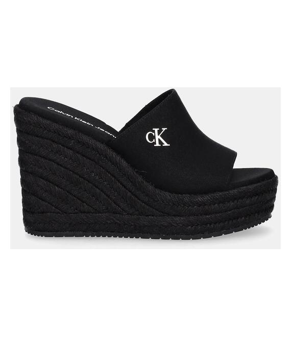 Παντόφλες Calvin Klein Jeans WEDGE ROPE SLIDE MG χρώμα: μαύρο, YW0YW01699