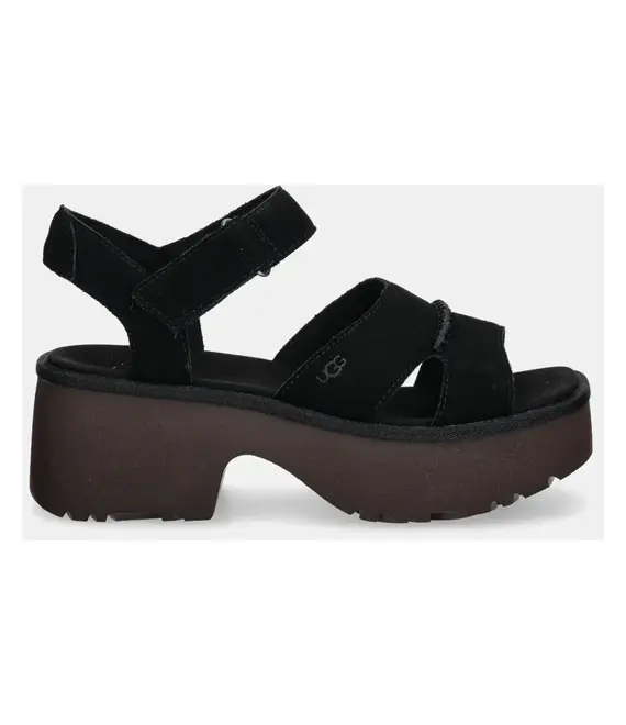 Σανδάλια σουέτ UGG New Heights Ankle Strap χρώμα: μαύρο, 1167475-BLK