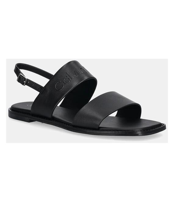 Δερμάτινα σανδάλια Calvin Klein FLAT SANDAL - HE χρώμα: μαύρο, HW0HW02377