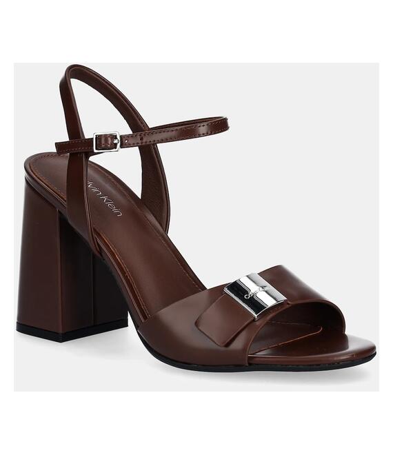 Σανδάλια nubuck Calvin Klein HEEL SANDAL 85 W/CK HW - LTH χρώμα: καφέ, HW0HW02485