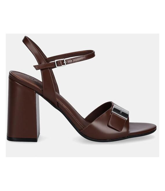 Σανδάλια nubuck Calvin Klein HEEL SANDAL 85 W/CK HW - LTH χρώμα: καφέ, HW0HW02485