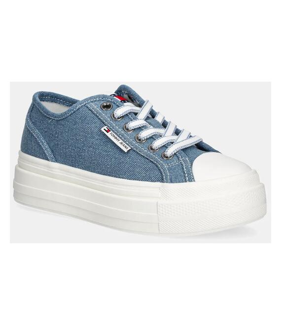 Πάνινα παπούτσια Tommy Jeans FOXING FLATFORM LC χρώμα: μπλε, EN0EN02736
