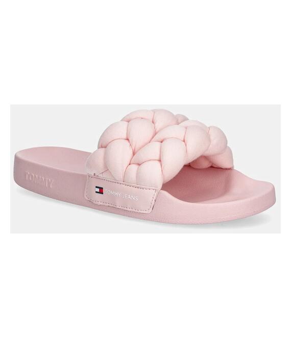 Παντόφλες Tommy Jeans BRAIDED SLIDE χρώμα: ροζ, EN0EN02764