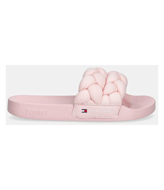 Παντόφλες Tommy Jeans BRAIDED SLIDE χρώμα: ροζ, EN0EN02764