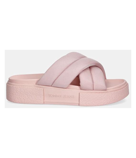 Παντόφλες Tommy Jeans FLATFORM SANDAL χρώμα: ροζ, EN0EN02775