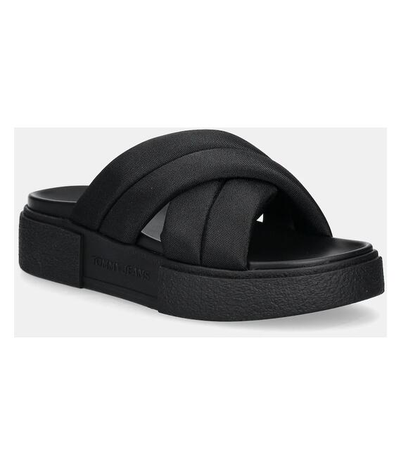 Παντόφλες Tommy Jeans FLATFORM SANDAL χρώμα: μαύρο, EN0EN02775