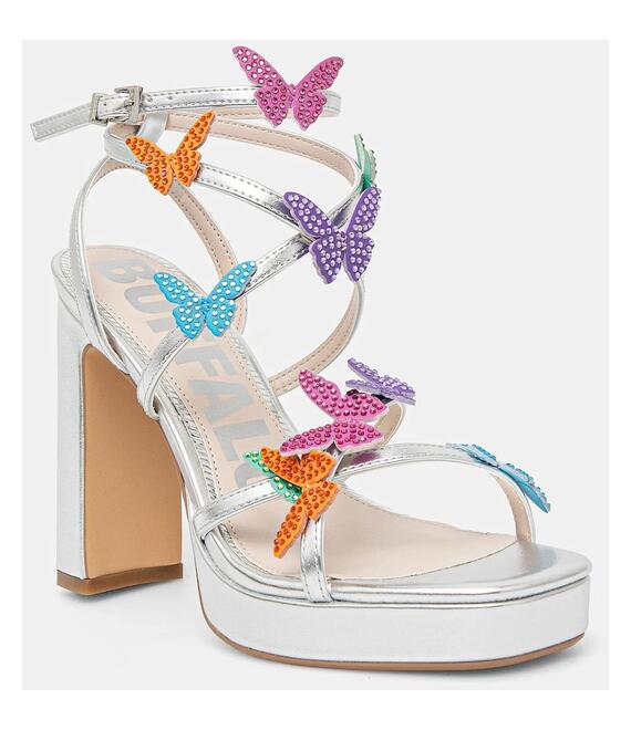 Σανδάλια Buffalo June Mss Butterfly Glam χρώμα: ασημί, 1291615-SLV
