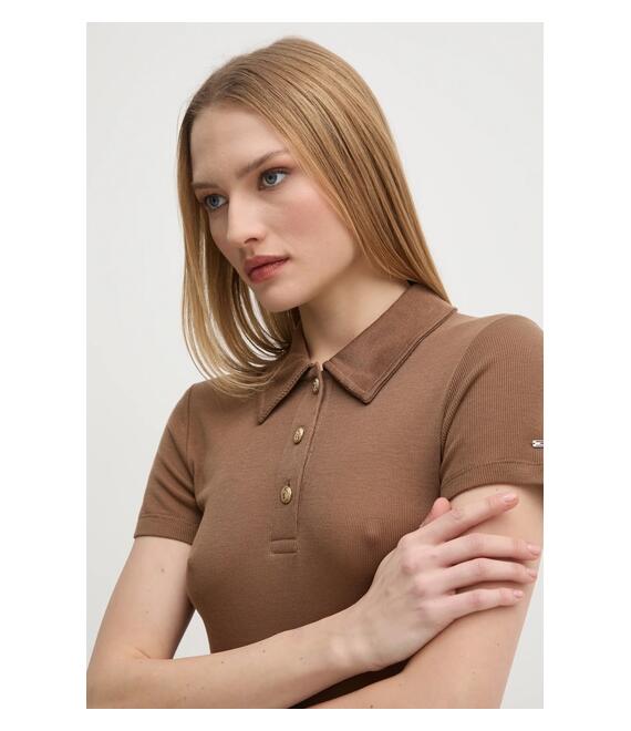 Πόλο Tommy Hilfiger χρώμα: καφέ, WW0WW44446