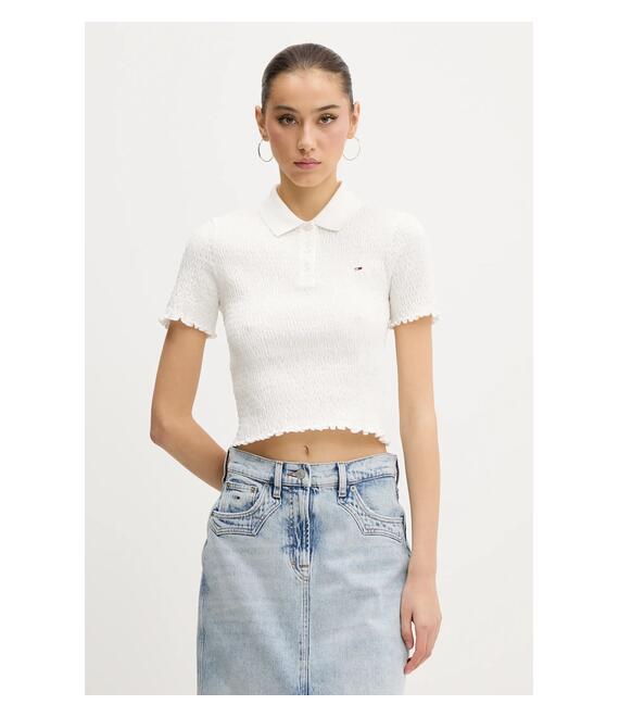 Πόλο Tommy Jeans χρώμα: άσπρο, DW0DW20296