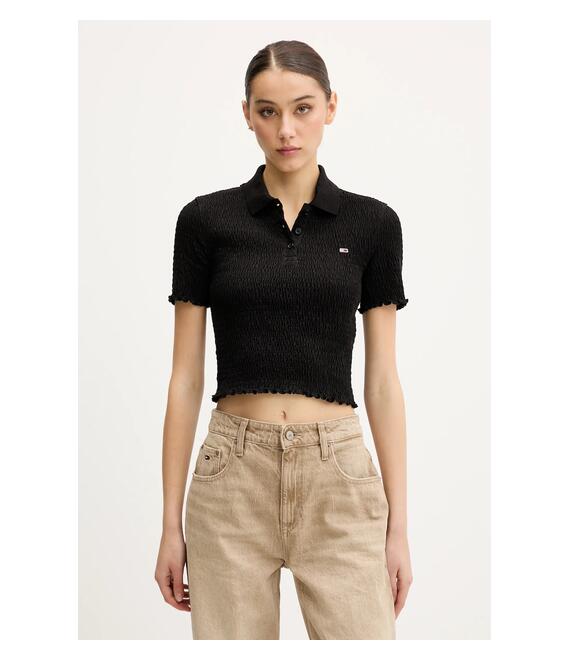 Πόλο Tommy Jeans χρώμα: μαύρο, DW0DW20296