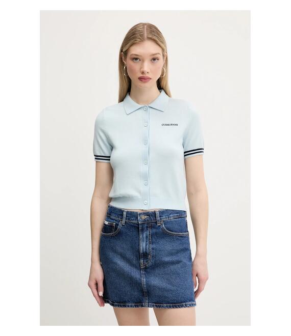 Μπλουζάκι πόλο με μείγμα μαλλί Guess Jeans χρώμα: μπλε, W5GR03 Z3HO2