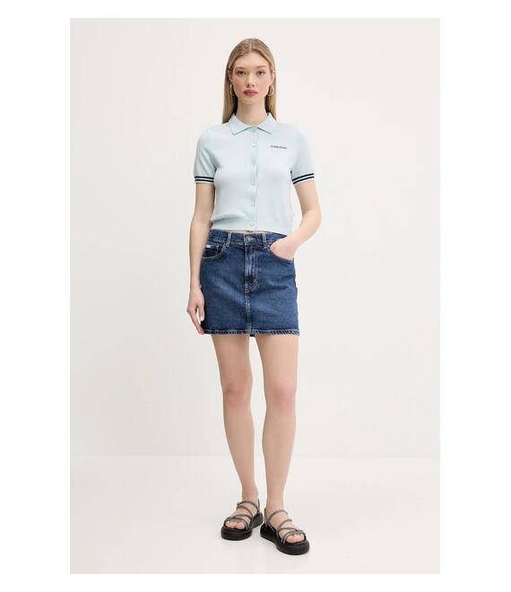 Μπλουζάκι πόλο με μείγμα μαλλί Guess Jeans χρώμα: μπλε, W5GR03 Z3HO2