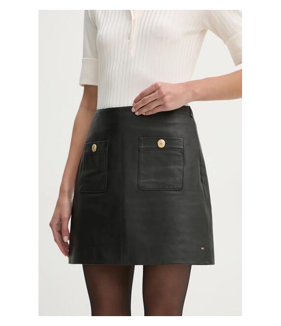 Δερμάτινη φούστα Tommy Hilfiger χρώμα: μαύρο, WW0WW43782