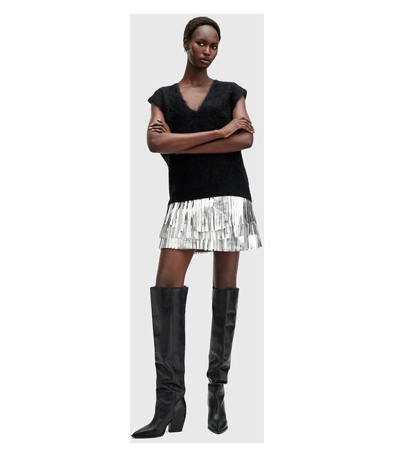 Φούστα AllSaints AISHA χρώμα: ασημί, W076RB