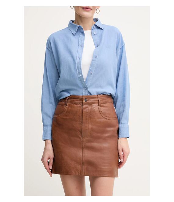 Δερμάτινη φούστα Pepe Jeans HILLARY SKIRT χρώμα: καφέ, PL901203