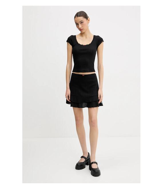Βαμβακερή φούστα Tommy Jeans χρώμα: μαύρο, DW0DW20606