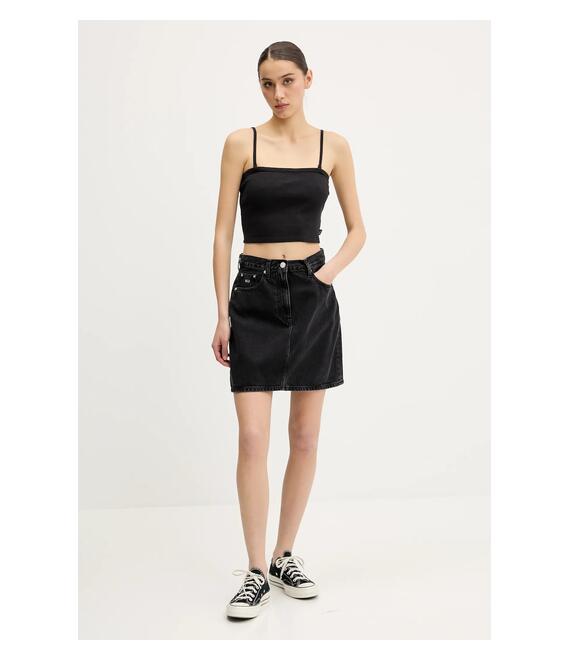 Τζιν φούστα Tommy Jeans χρώμα: μαύρο, DW0DW21275