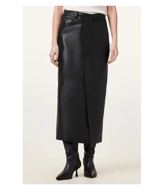 Δερμάτινη φούστα AllSaints EDEN χρώμα: μαύρο, W008RC