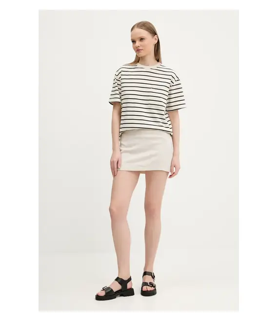 Λινή φούστα Abercrombie & Fitch χρώμα: μπεζ, KI143-5048