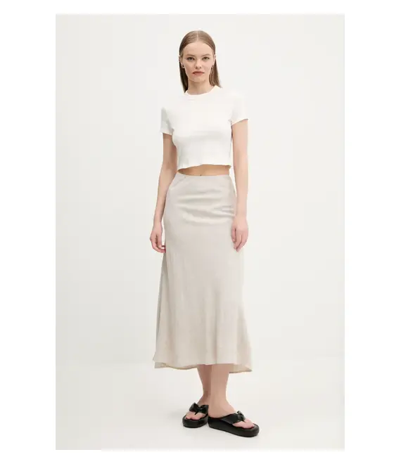 Λινή φούστα Abercrombie & Fitch χρώμα: μπεζ, KI143-5058