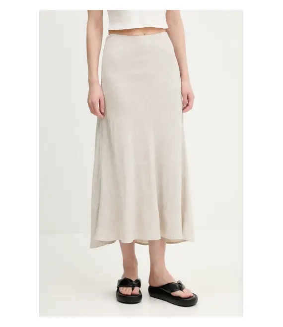 Λινή φούστα Abercrombie & Fitch χρώμα: μπεζ, KI143-5058