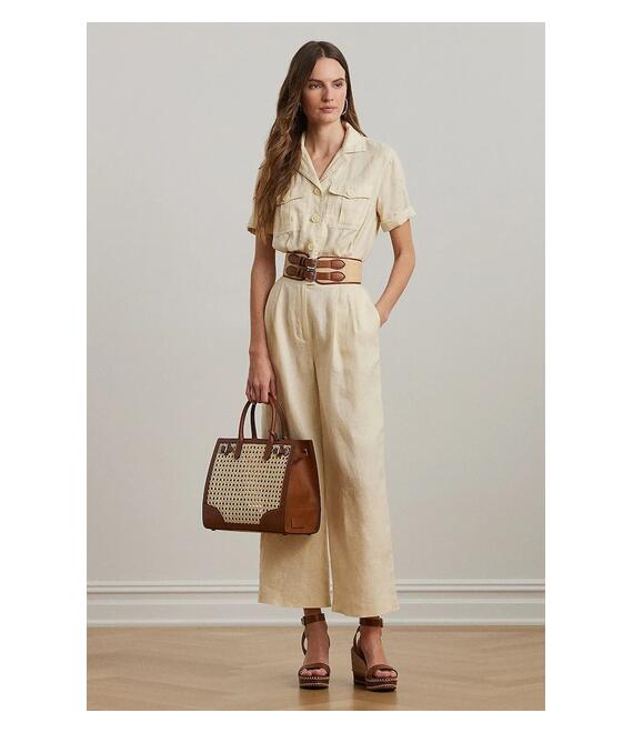 Λινό ολόσωμο Lauren Ralph Lauren χρώμα: μπεζ, 200963735
