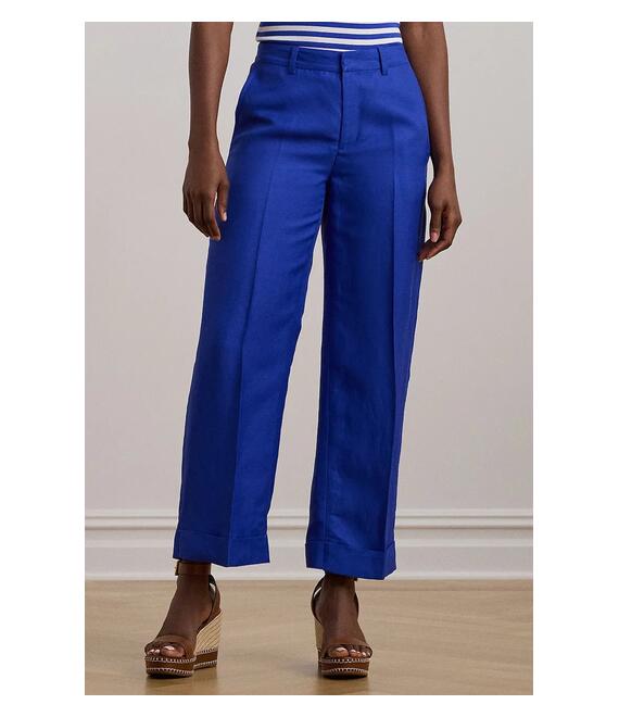Λινό παντελόνι Lauren Ralph Lauren χρώμα: μπλε, 200957332