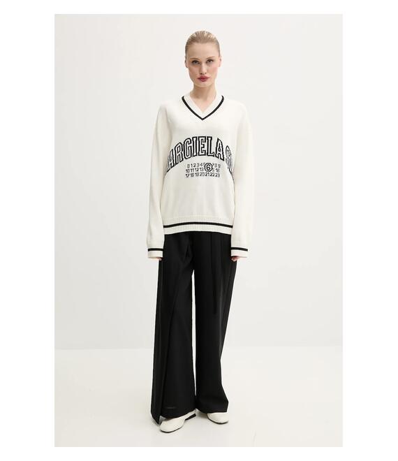 Μάλλινα παντελόνια MM6 Maison Margiela χρώμα: μαύρο, S52KA0518