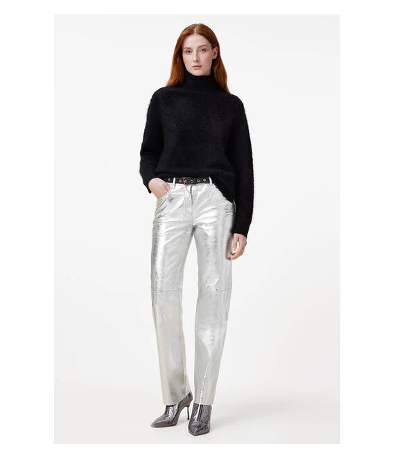 Δερμάτινο παντελόνι AllSaints SAIGE χρώμα: ασημί, W047TB