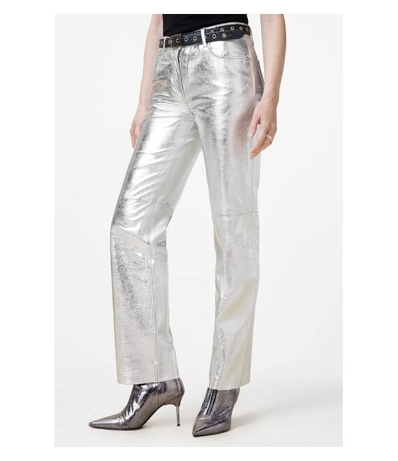 Δερμάτινο παντελόνι AllSaints SAIGE χρώμα: ασημί, W047TB