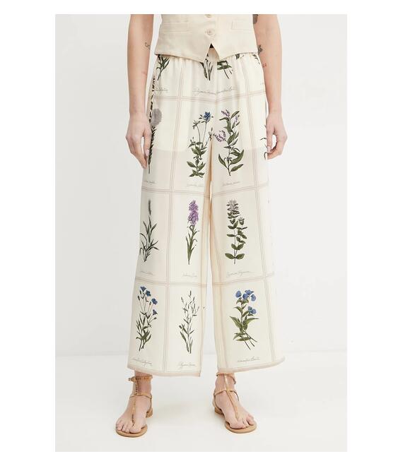 Μεταξωτό παντελόνι Weekend Max Mara χρώμα: μπεζ, 2515131012600