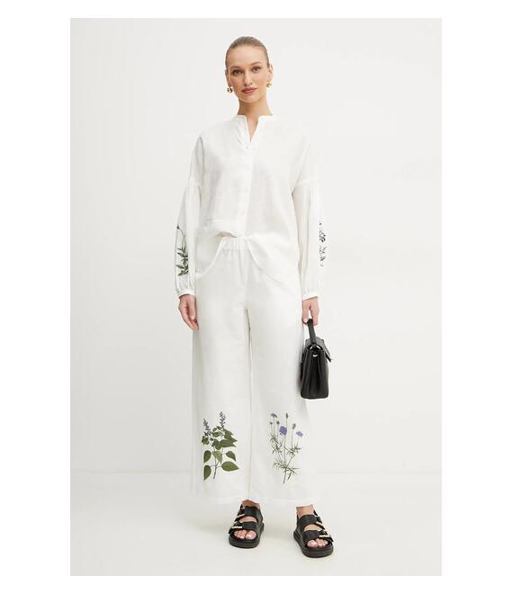 Παντελόνι με λινό μείγμα Weekend Max Mara χρώμα: άσπρο, 2515131112600