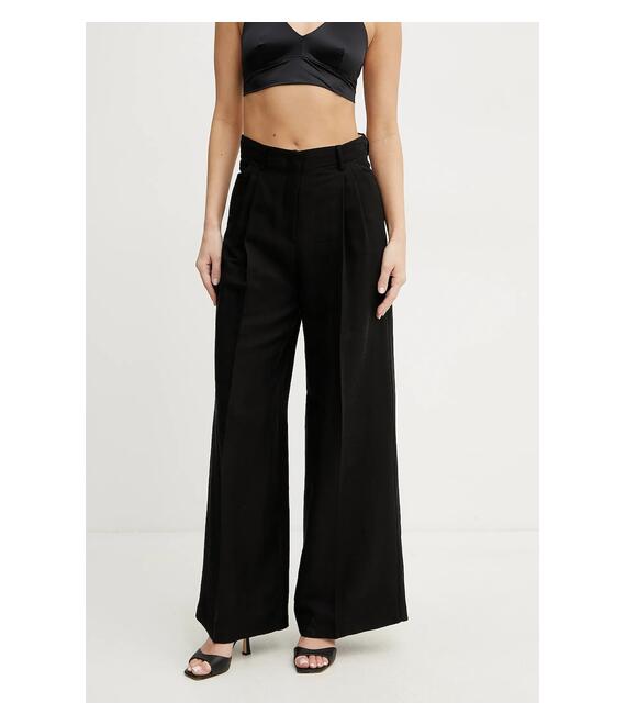 Παντελόνι με λινό μείγμα Weekend Max Mara χρώμα: μαύρο, 2515131132600
