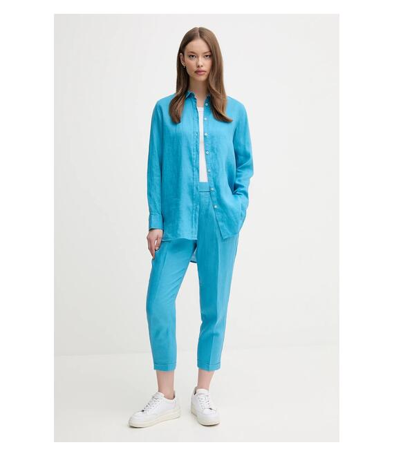 Λινό παντελόνι United Colors of Benetton χρώμα: μπλε, 4AGH558X5