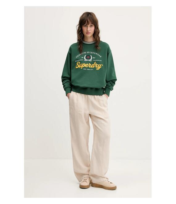 Λινό παντελόνι Superdry χρώμα: μπεζ, W7011182A-2PQ
