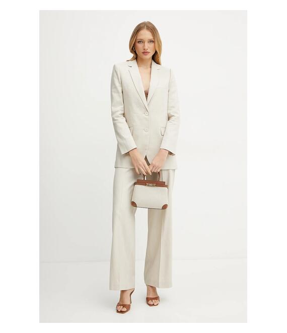 Λινό παντελόνι MICHAEL Michael Kors χρώμα: μπεζ, MS530TFH6R