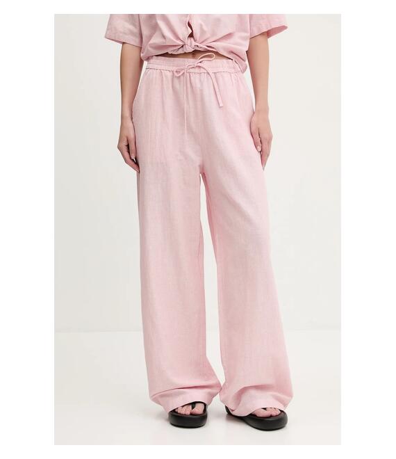 Παντελόνι με λινό μείγμα Tommy Jeans χρώμα: ροζ, DW0DW20352