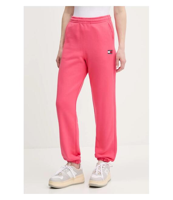 Παιδικό βαμβακερό παντελόνι Tommy Jeans χρώμα: ροζ, DW0DW20679