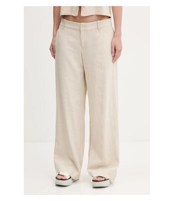 Λινό παντελόνι Hollister Co. χρώμα: μπεζ, KI356-5026