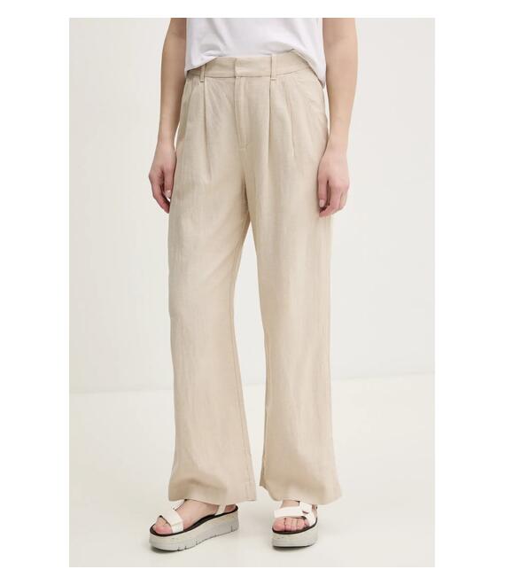 Λινό παντελόνι Hollister Co. χρώμα: μπεζ, KI356-5049