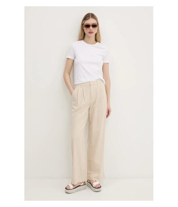 Λινό παντελόνι Hollister Co. χρώμα: μπεζ, KI356-5049