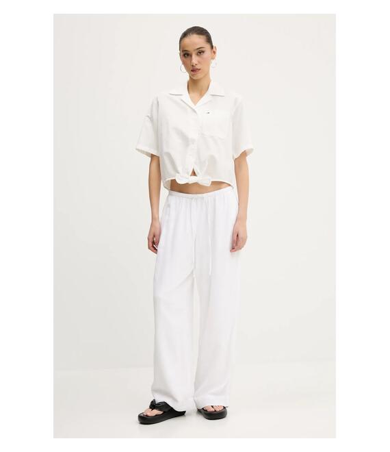 Λινό παντελόνι Abercrombie & Fitch χρώμα: άσπρο, KI156-5153