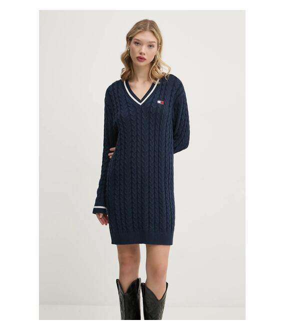 Βαμβακερό φόρεμα Tommy Jeans χρώμα: ναυτικό μπλε, DW0DW20186